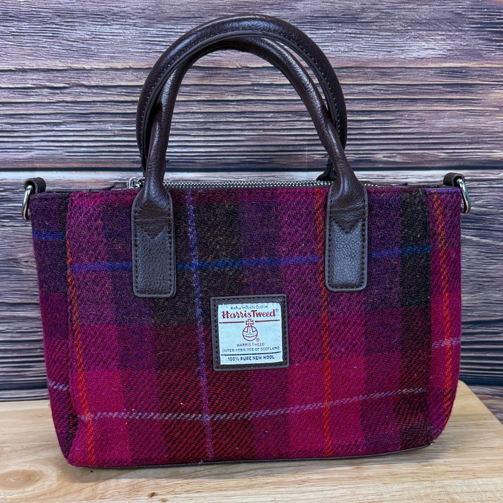 ⭐️Vintage Harris Tweed Glen Appin Scotland Wool plaid tote handbag
